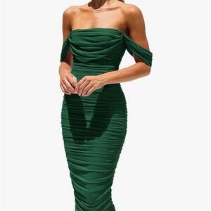 Elegant Green Off-Shoulder Dress